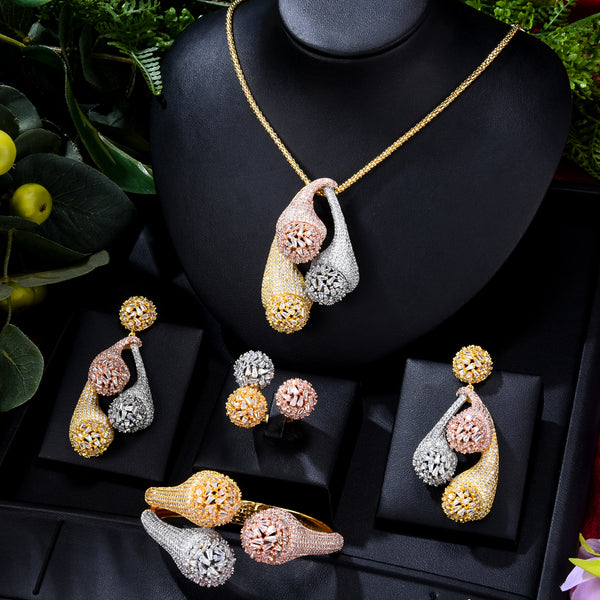 CZ Big  Luxury 2PCS Ball Claws Statement Jewelry Set For Women