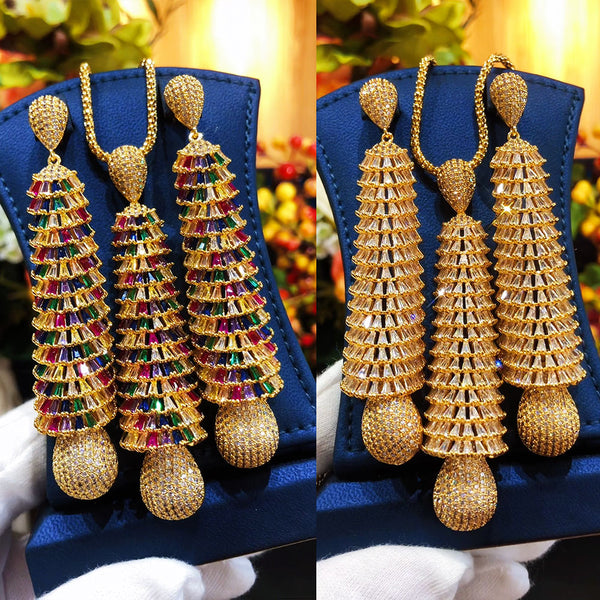 Big Fashion Luxury Baguette CZ Statement Jewelry Set For Women