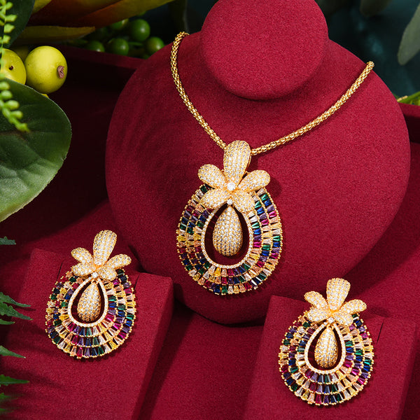 Big Fashion Luxury Flower Wreath Statement Jewelry Set For Women