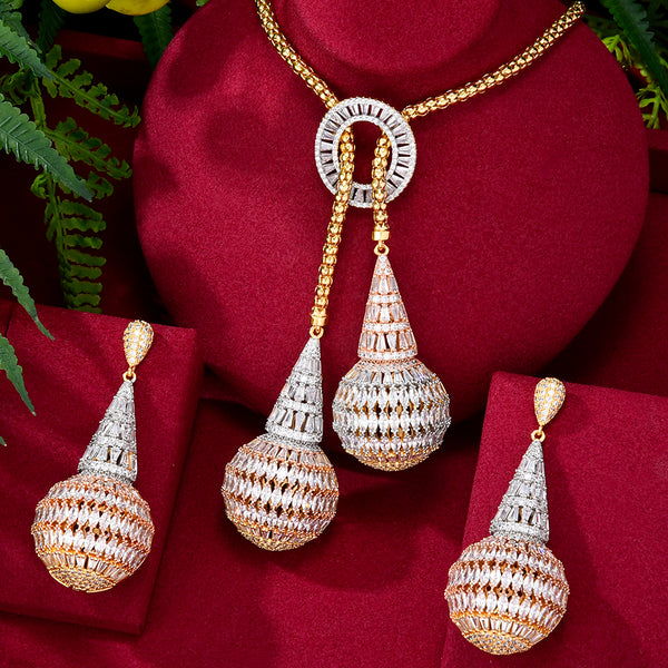Big Fashion Luxury Tricolor Drops Statement Jewelry Set For Women