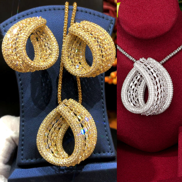 Big Fashion Luxury Tricolor Drops Statement Jewelry Set For Women