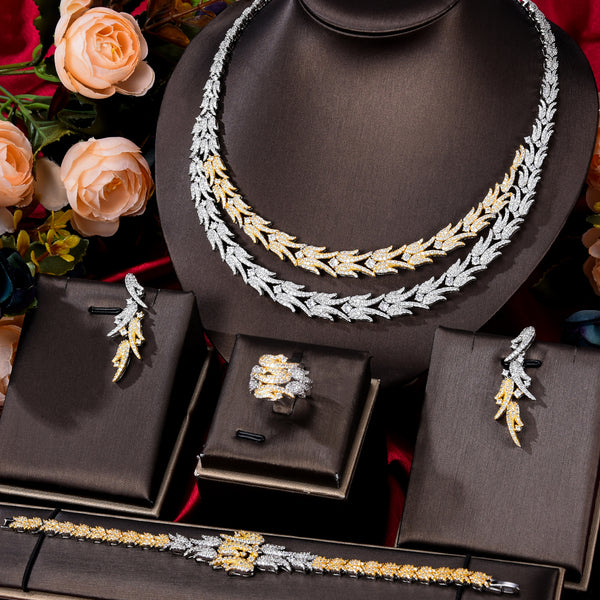 Double Layers 4PC Swan Birds Africa Cubic Zirconia Set Jewelry Set