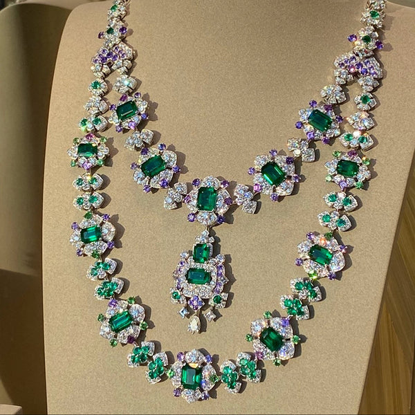 4PCS Green CZ Luxury African Party Zircon Crystal Dubai Bridal Jewelry Set Gift