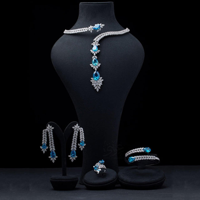 4PCS Green CZ Luxury African  Party Zircon Crystal Dubai Bridal Jewelry Set Gift