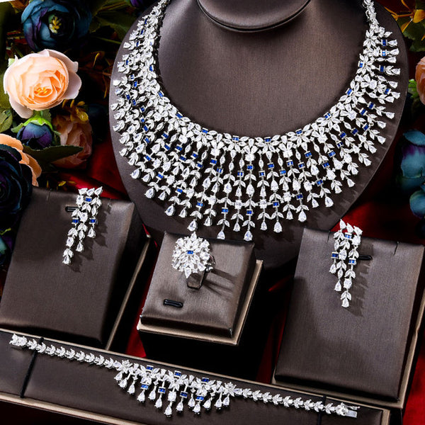 Famous Brand 4PCS Green CZ Luxury African Jewelry Set For Women