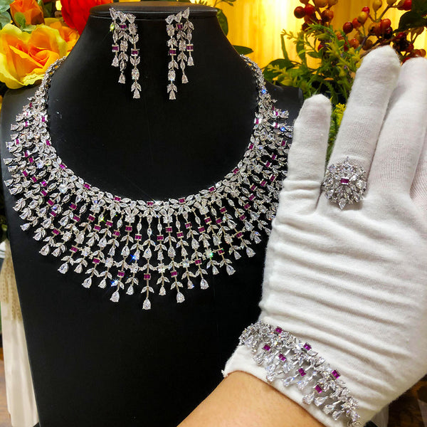 4PCS Green CZ Luxury African  Party Zircon Crystal Dubai Bridal Jewelry Set Gift