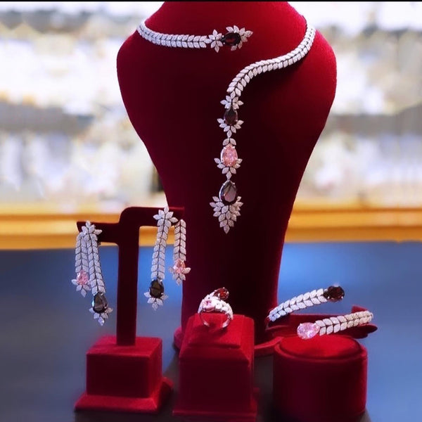 4PCS Green CZ Luxury African  Party Zircon Crystal Dubai Bridal Jewelry Set Gift