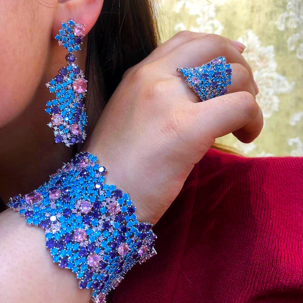 4PCS Green CZ Luxury African Wedding Party Zircon Crystal Dubai Bridal Jewelry Set Gift