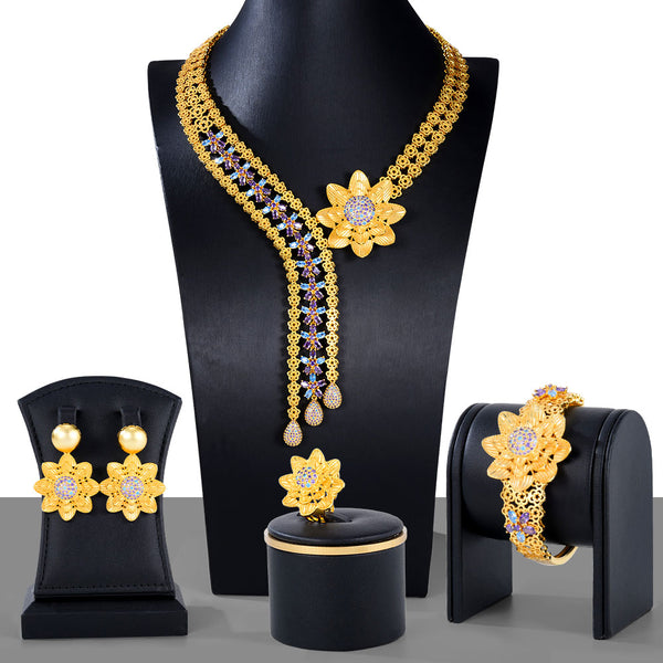 4PCS Green CZ Luxury African Jewelry Set For Women