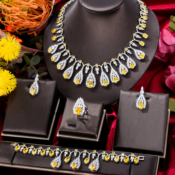 4PCS Luxury African Multicolor Zircon Crystal Dubai Bridal Jewelry Set