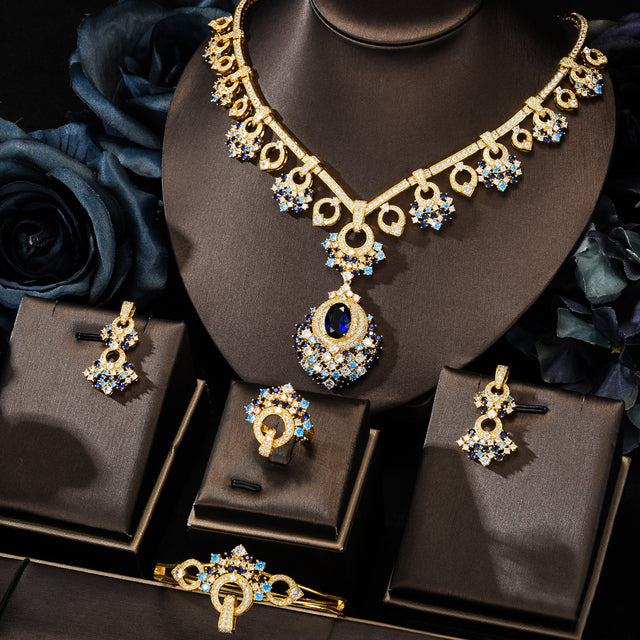 4PCS Luxury African  Wedding Party Multicolor Zircon Crystal Dubai Bridal Jewelry Set