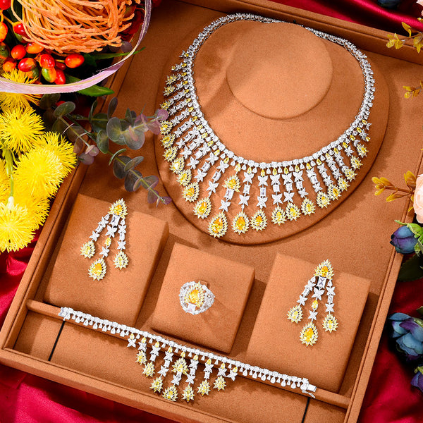 Famous Brand 4PCS Yellow Luxury African Jewelry Set For Women