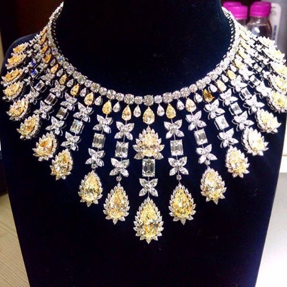 4PCS Yellow Luxury African Wedding Party Zircon Crystal Dubai Bridal Jewelry Set Gift
