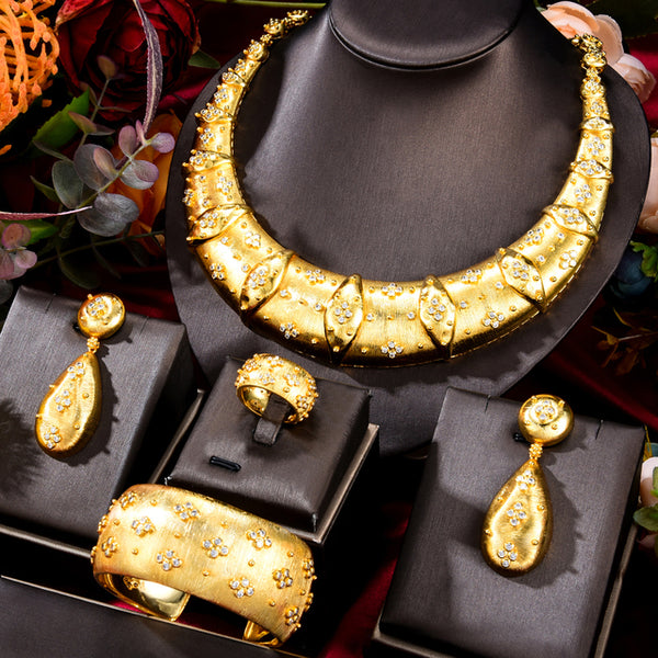 Sequins Luxury Africa Dubai  Party Zircon Wedding Bridal Jewelry Set Gift