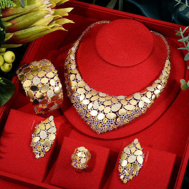 Sequins Luxury Africa Dubai  Wedding Party Zircon Wedding Bridal Jewelry Set Gift