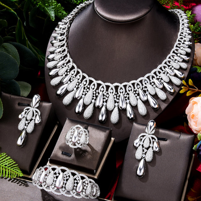 Bling Sequins Luxury Africa Dubai  Party Zircon Wedding Bridal Jewelry Set Gift