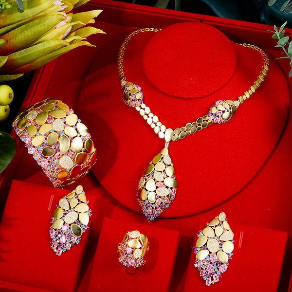 Bling Sequins Luxury Africa Dubai  Wedding Party Zircon Wedding Bridal Jewelry Set