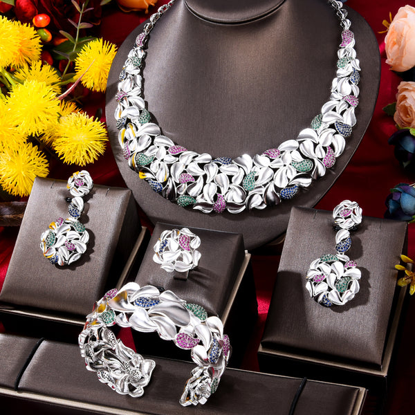 Bling Sequins Luxury Africa Dubai J Party Zircon Wedding Bridal Jewelry Set Gift