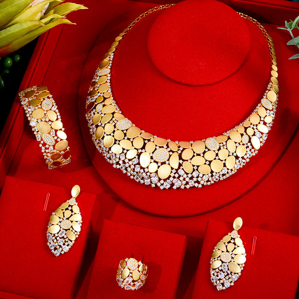 Sequins Luxury Africa Dubai  Wedding Party Zircon Wedding Bridal Jewelry Set Gift