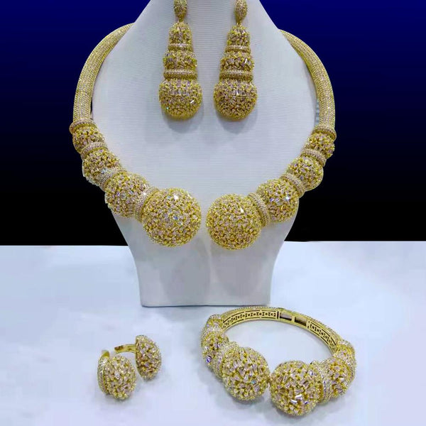Disc Balls Luxury Nigerian Dubai  Cubic Zircon Wedding Bridal Jewelry Sets