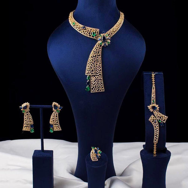 Green CZ Luxury African Jewelry Sets For Women
