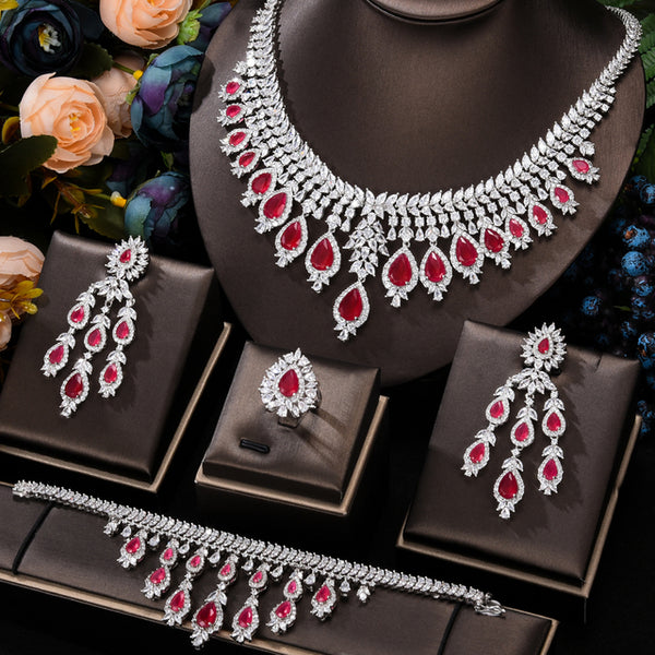 Green CZ Luxury African  Wedding Party Zircon Crystal Dubai Bridal Jewelry Set Gift