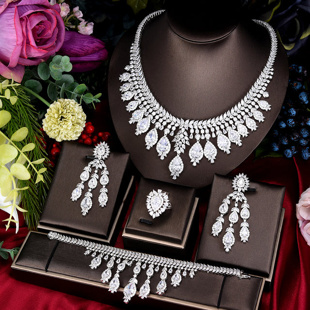 Green CZ Luxury African  Wedding Party Zircon Crystal Dubai Bridal Jewelry Set Gift