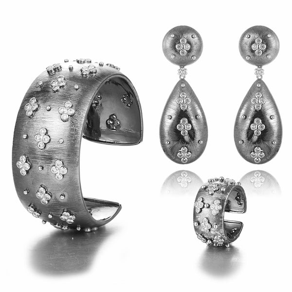 Luxury 3PC Bracelet Ring Earring  Wedding Bridal Cubic Zirconia Dubai PARTY Jewelry Sets