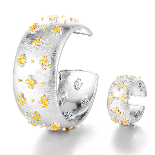 Luxury 3PC Bracelet Ring Earring  Wedding Bridal Cubic Zirconia Dubai PARTY Jewelry Sets