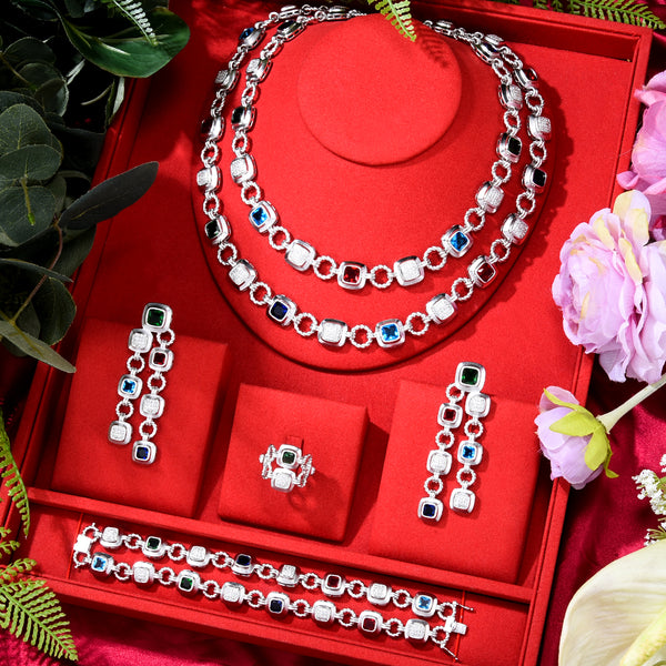 4PCS ICED OUT Miami Link Chain Indian Jewelry Set For Women