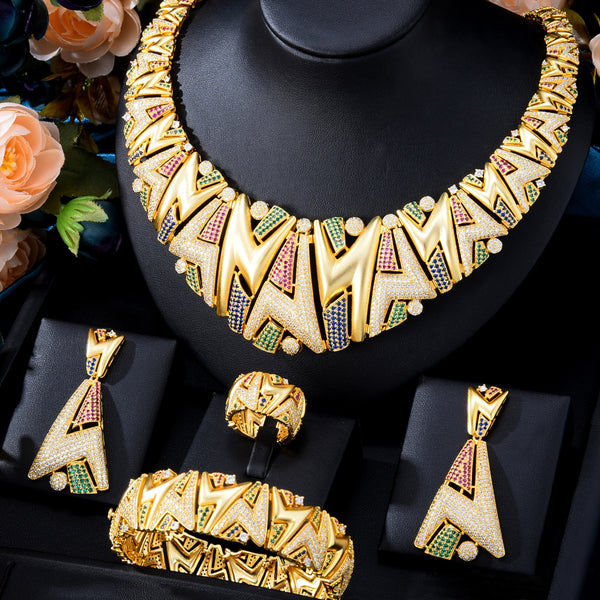 HIPHOP PUNK 4PCS ICED OUT Miami Link Chain Indian Jewelry Set For Women