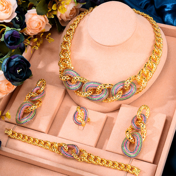 Hiphop Cuban Links Full Micro CZ Luxury African Jewelry Set For Women