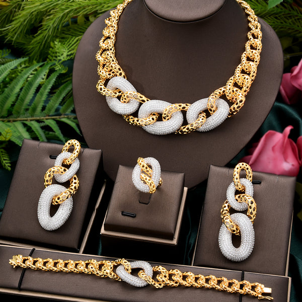 Luxury African Jewelry Set For Women Wedding Party Zircon Crystal Indian Neckalce Earring