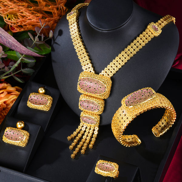 Hollow Round 4Pcs Luxury Nigerian Jewelry Set For Women
