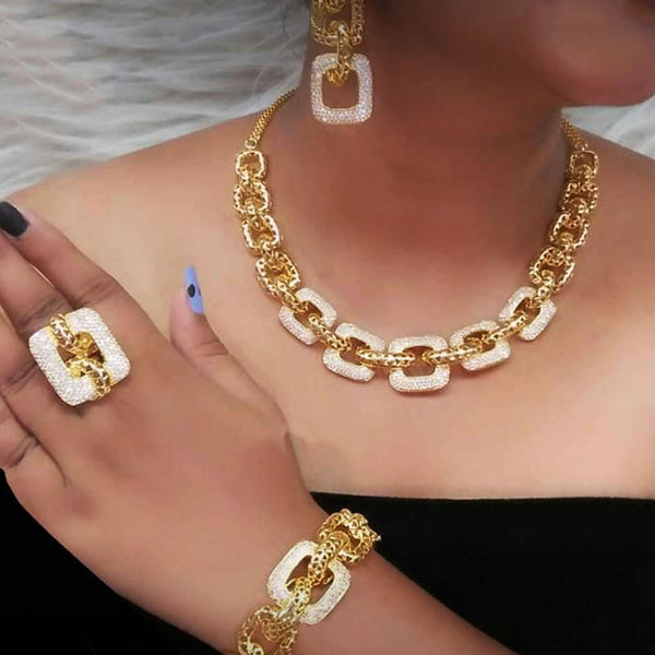 4Pcs Hiphop Punk Miami Link Chains Indian Nigerian Jewelry Set