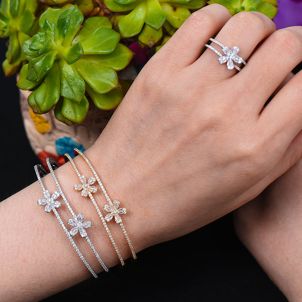 Luxury 2PCS Bangle Ring Sets Cubic Zirconia CZ Dubai Bridal Jewelry Sets For Women