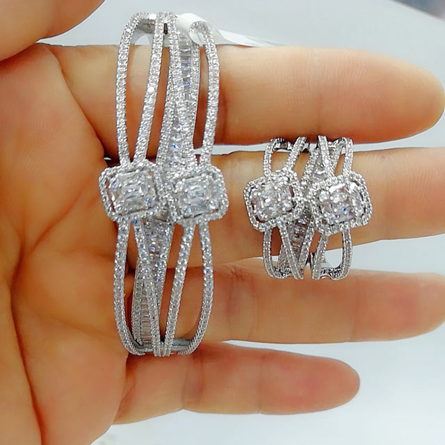 Luxury 2PCS Dubai Bangle Ring Set Fashion Jewelry Sets For Women