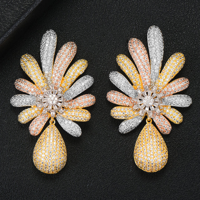 Luxury 2PCS Flower Leaf Necklace Earring Set Dubai Wedding Jewelry Sets
