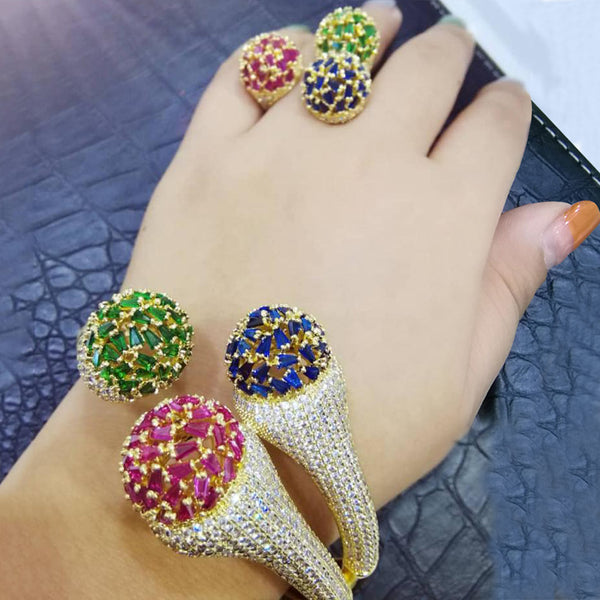 Luxury 3 Balls 2PC Bangle Ring Set Jewelry Sets For Women