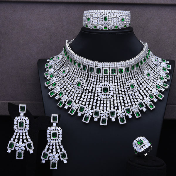 Luxury 4PCS Chokers Necklace Earring Sets Cubic Zirconia jewelry Sets for women