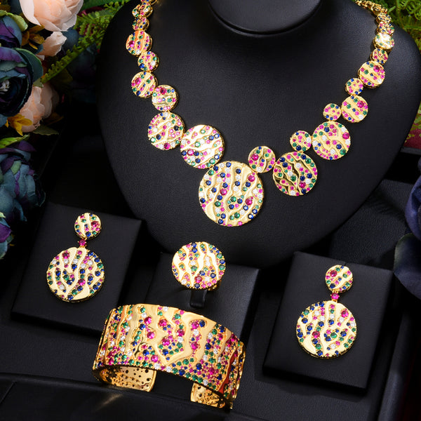Luxury 4PCS Round Necklace Earring Sets Cubic Zirconia jewelry Sets