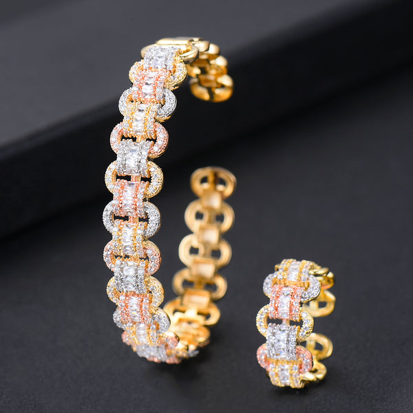 Luxury African Bangle Ring Sets Fashion Dubai White Bridal Jewelry Sets For Women