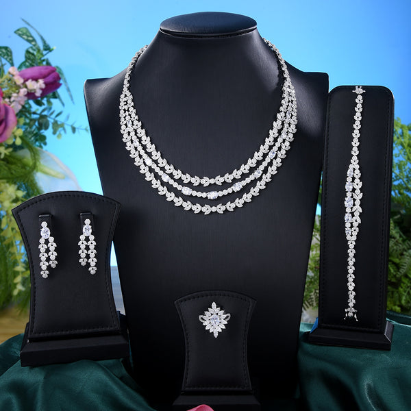 Luxury Elegant 4 PCS Necklace Earrings Bracelet Ring