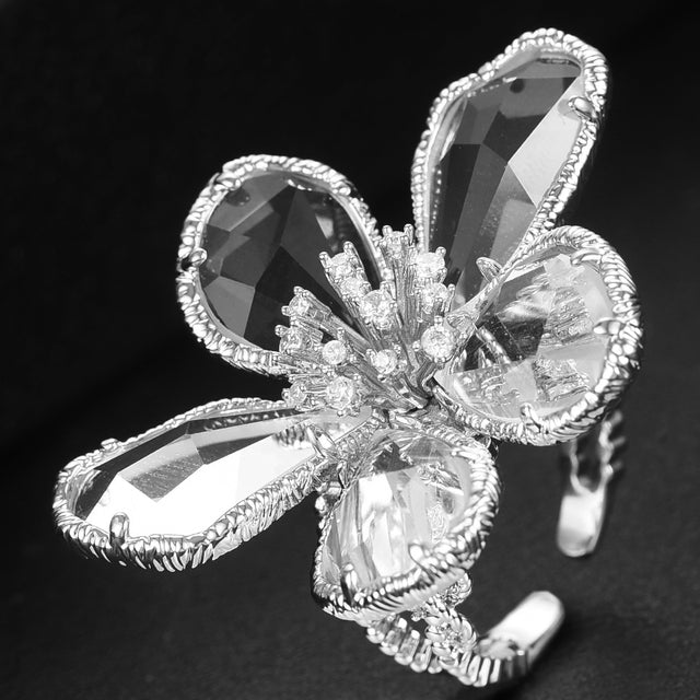 Luxury Flower Blue Crystal Jewelry Set For Women Wedding Necklace Earring Set