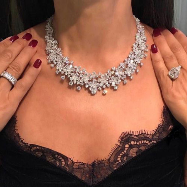 Luxury Flowers Necklace Earring Wedding Luxury Full Cubic Zircon Dubai Bridal Jewelry Set