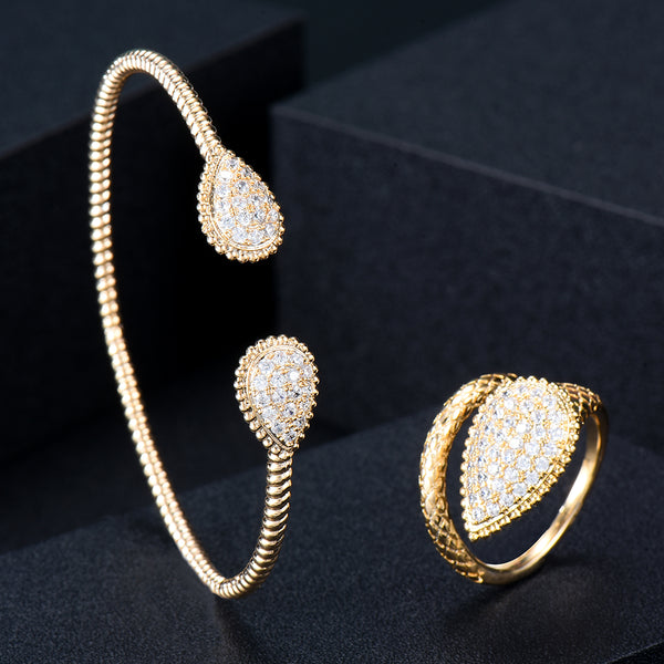 Luxury Geometric Bracelet Bangle Cuff Ring Set for Women
