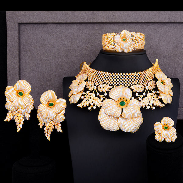 Luxury Princess Crown Flower Statement Choker Jewelry sets For Women