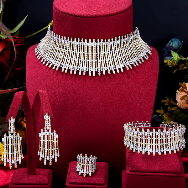 Luxury Ribbon Bowknots Wedding Cubic Zirconia Dubai Bridal Jewelry Set