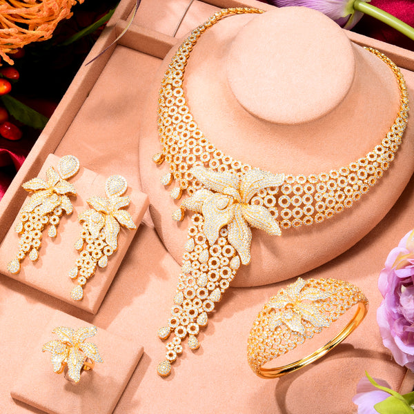 Luxury Starfish   Naija Bride Cubic Zirconia Necklace Dubai 4PCS Jewelry Set