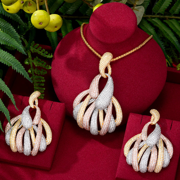 Fashion Luxury Tricolor Leaves Statement Jewelry Set For Women